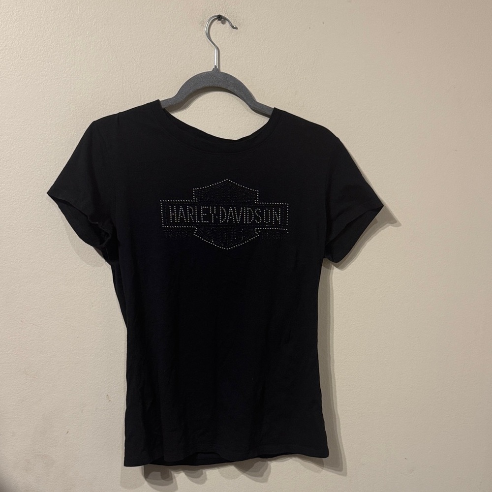 Harley-Davidson Black Short Sleeve Shirt w Embellished Harley Davidson Logo sz L